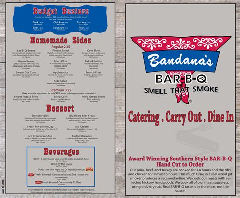 bandana's bar-b-q menu  Share Your Experience! Select a Rating Select a Rating! Reviews for Bandana's Bar-B-Q 4